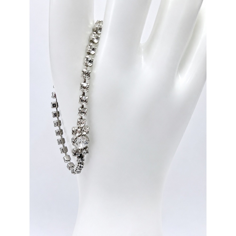 VTG Silver Tone Rhinestone Crystal Bracelet Sparkle Tennis  Statement Jewelry